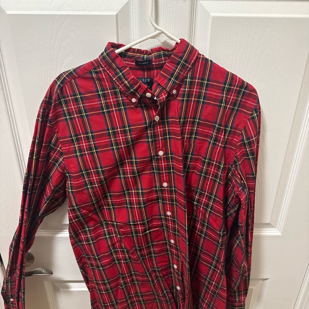 J. Crew Red and Black Plaid Men's Shirt